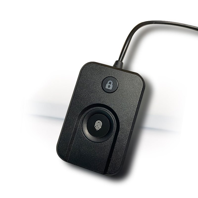 FP100-LK fingerprint reader showing its separate lock button